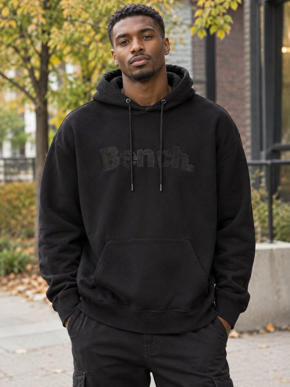 Bench Men's Black Probert Pullover Hoodie - Tonal Raised Logo - XXL